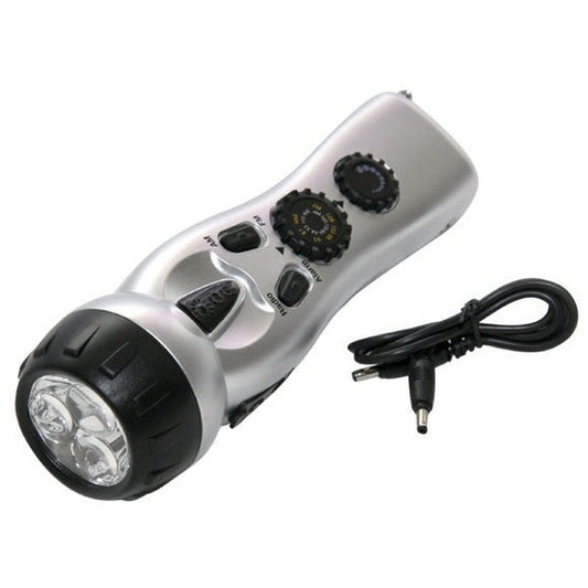 Hand-cranked Flashlight with Am/Fm Radio, Siren, and Cell Phone Charger - Light & Communication